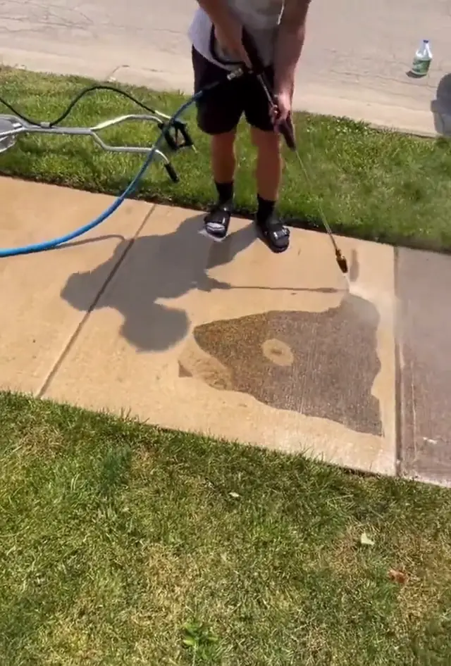Pressure washing a sidewalk start to finish